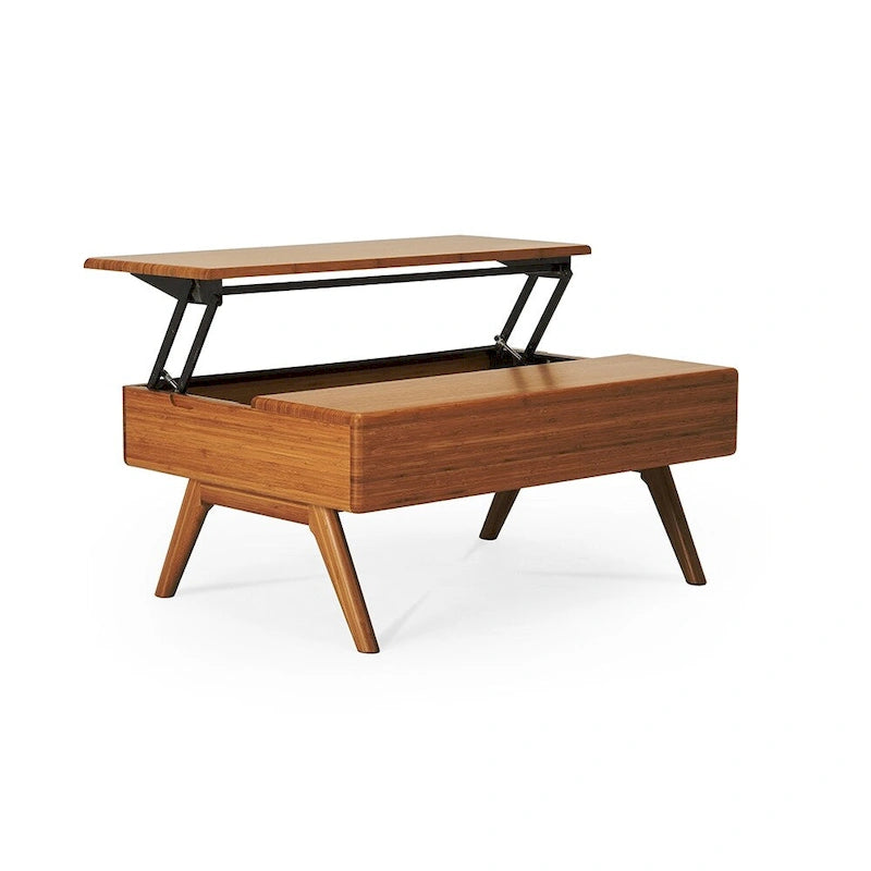 Tavolino da Caffè con Parte Superiore Sollevabile in Rame, Bambù, Stile Mid-Century