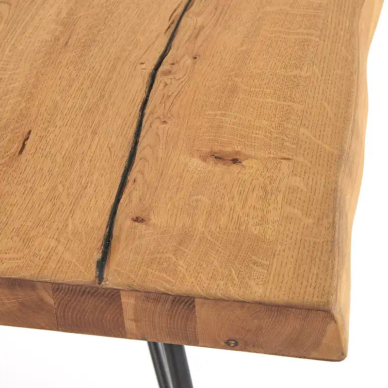 Tavolo da pranzo per 6 persone in legno massello di pino, colore naturale/nero