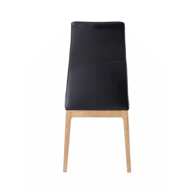 Sedia Laterale in Pelle Nera, Finitura Noce, Set da 2