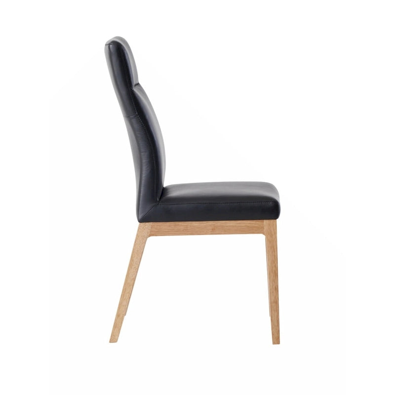 Sedia Laterale in Pelle Nera, Finitura Noce, Set da 2