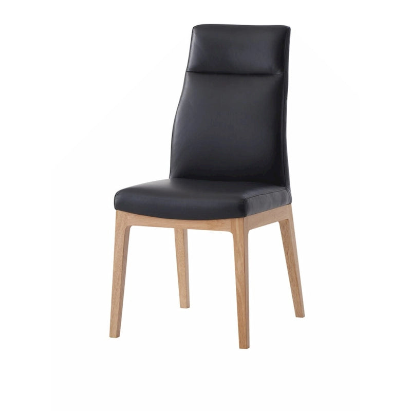 Sedia Laterale in Pelle Nera, Finitura Noce, Set da 2