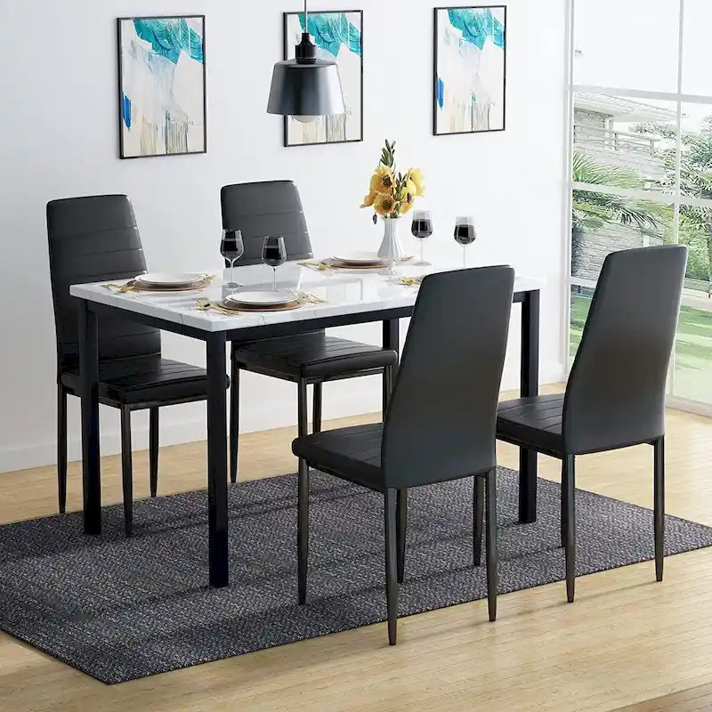 Set da pranzo in finto marmo da 5 pezzi per 4 persone bianco + nero / bianco + crema