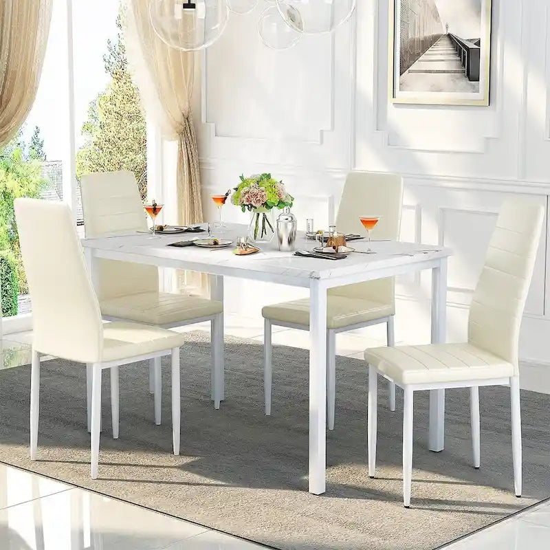 Set da pranzo in finto marmo da 5 pezzi per 4 persone bianco + nero / bianco + crema
