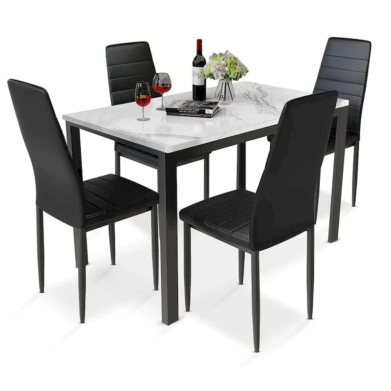 Set da pranzo in finto marmo da 5 pezzi per 4 persone bianco + nero / bianco + crema