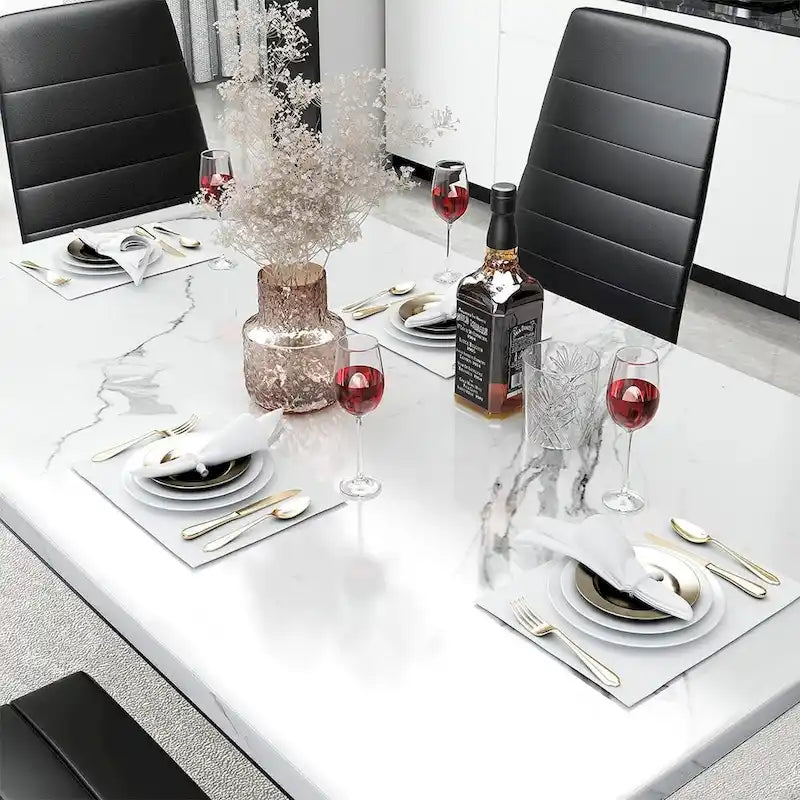 Set da pranzo in finto marmo da 5 pezzi per 4 persone bianco + nero / bianco + crema