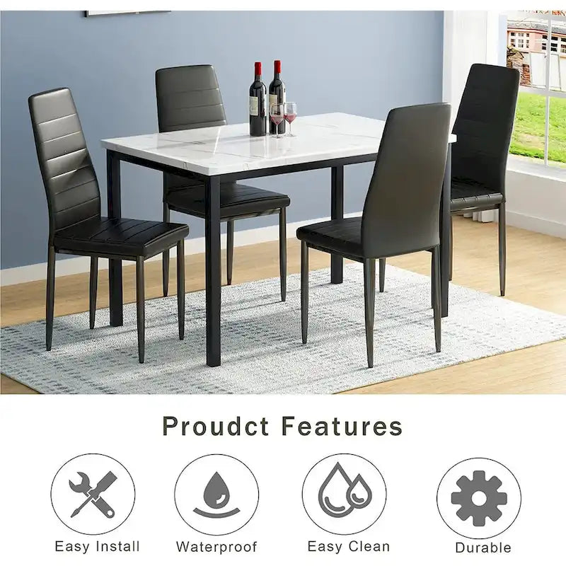 Set da pranzo in finto marmo da 5 pezzi per 4 persone bianco + nero / bianco + crema