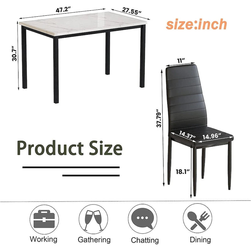 Set da pranzo in finto marmo da 5 pezzi per 4 persone bianco + nero / bianco + crema