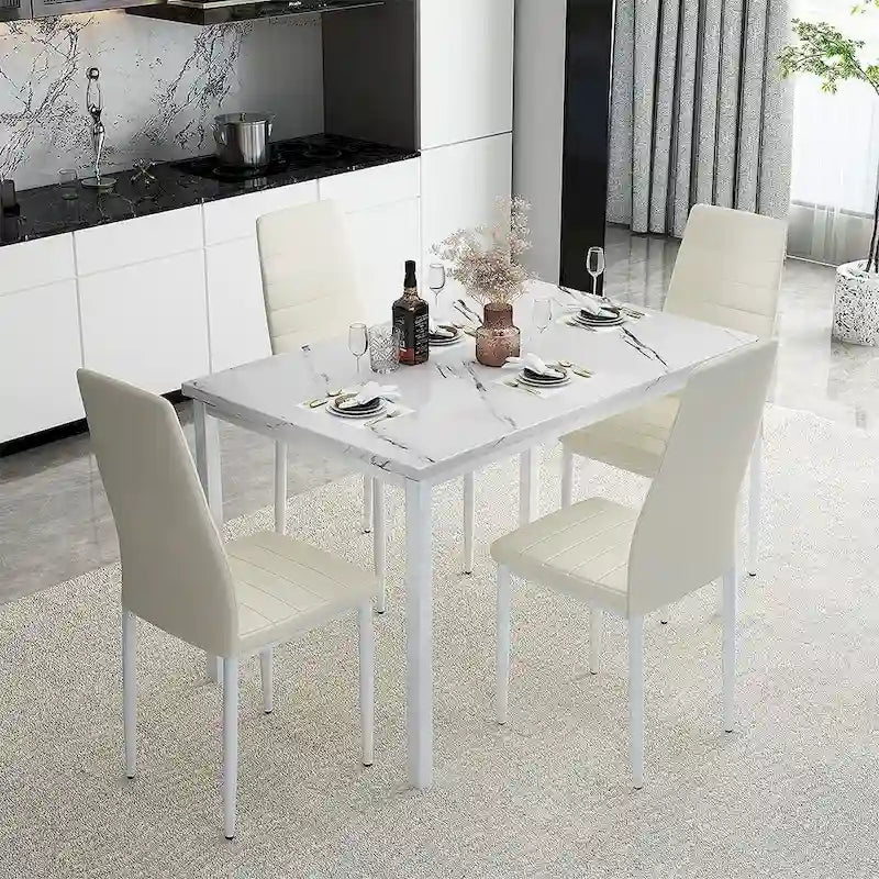 Set da pranzo in finto marmo da 5 pezzi per 4 persone bianco + nero / bianco + crema