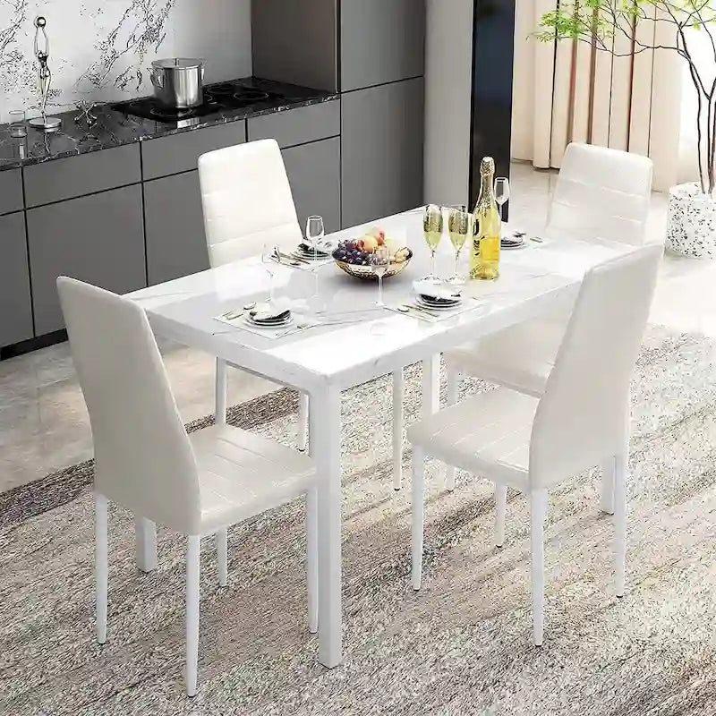 Set da pranzo in finto marmo da 5 pezzi per 4 persone bianco + nero / bianco + crema