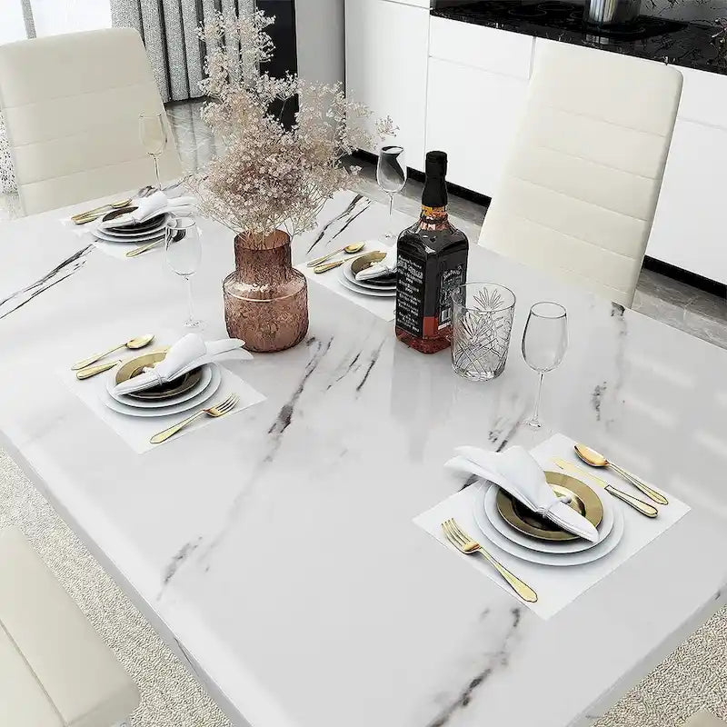 Set da pranzo in finto marmo da 5 pezzi per 4 persone bianco + nero / bianco + crema
