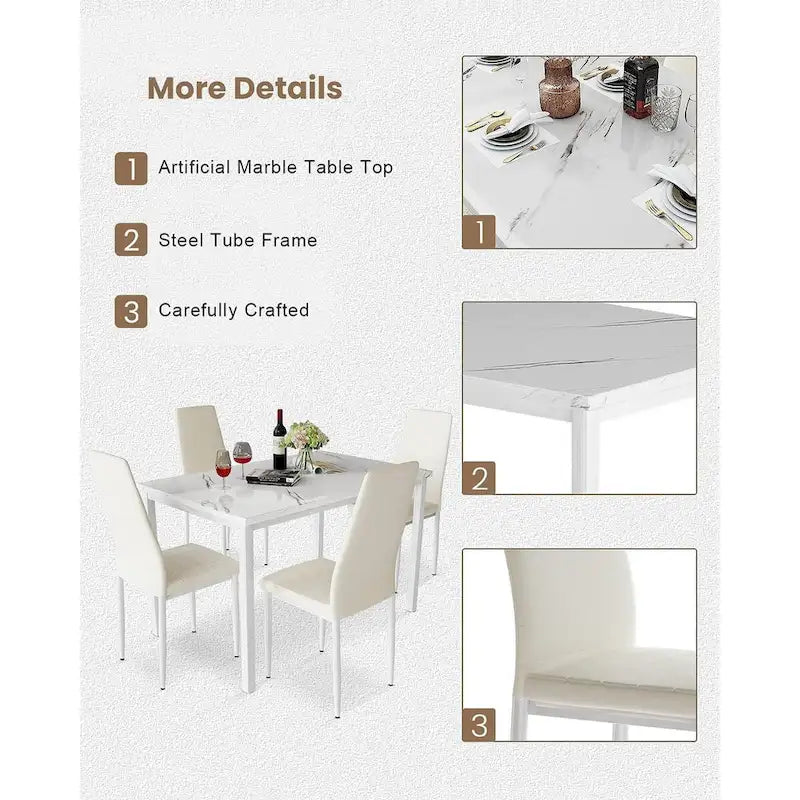 Set da pranzo in finto marmo da 5 pezzi per 4 persone bianco + nero / bianco + crema