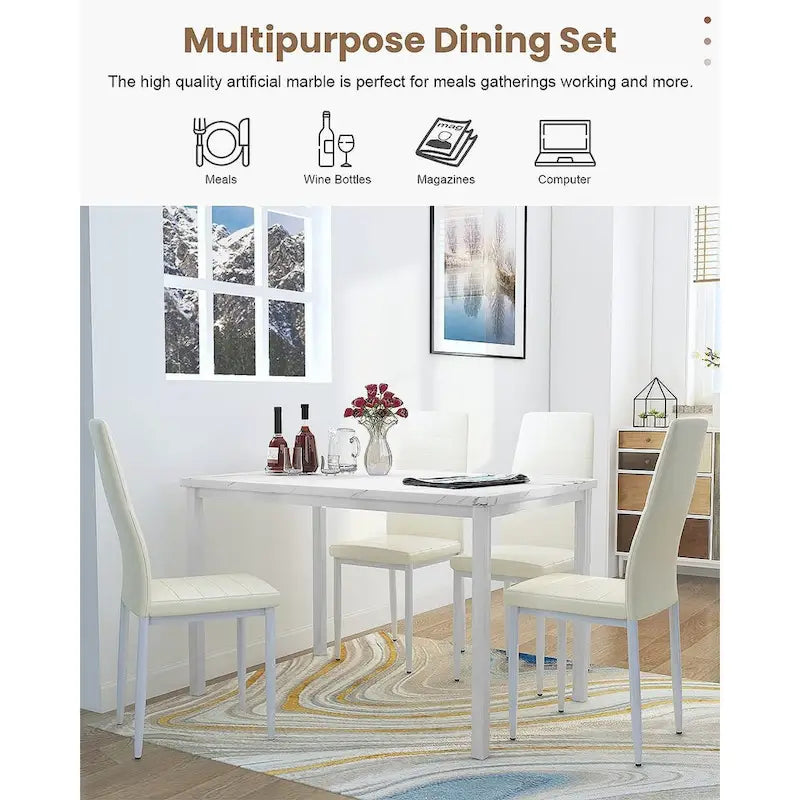Set da pranzo in finto marmo da 5 pezzi per 4 persone bianco + nero / bianco + crema