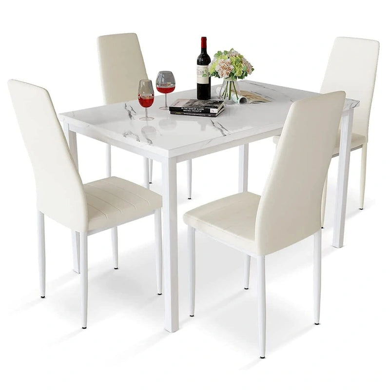 Set da pranzo in finto marmo da 5 pezzi per 4 persone bianco + nero / bianco + crema
