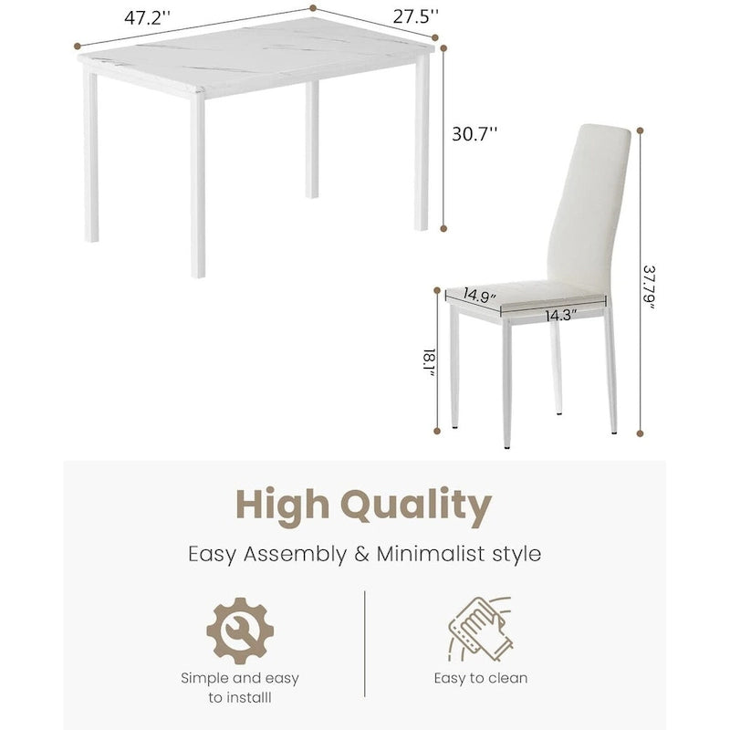 Set da pranzo in finto marmo da 5 pezzi per 4 persone bianco + nero / bianco + crema