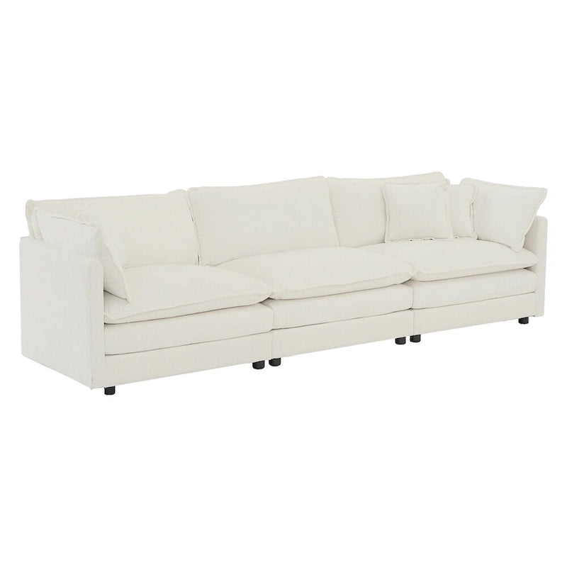Set divano 3 pezzi in ciniglia bianca, 5 posti (2 poltrone + 1 divanetto)