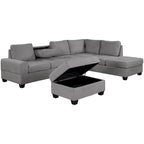 Divano componibile a L in velluto grigio con chaise longue reversibile – 6 posti
