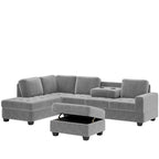 Divano componibile a L in velluto grigio con chaise longue reversibile – 6 posti