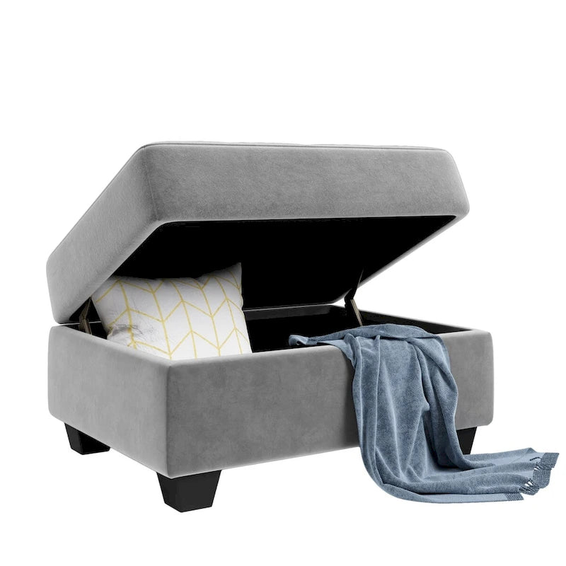 Divano componibile a L in velluto grigio con chaise longue reversibile – 6 posti