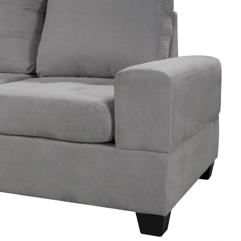 Divano componibile a L in velluto grigio con chaise longue reversibile – 6 posti