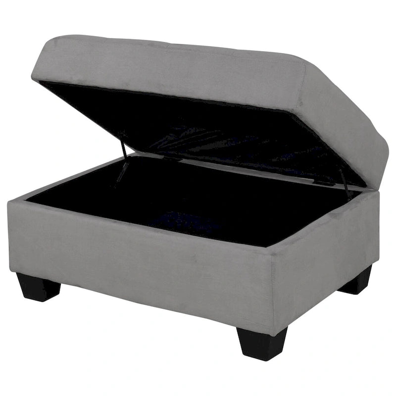 Divano componibile a L in velluto grigio con chaise longue reversibile – 6 posti