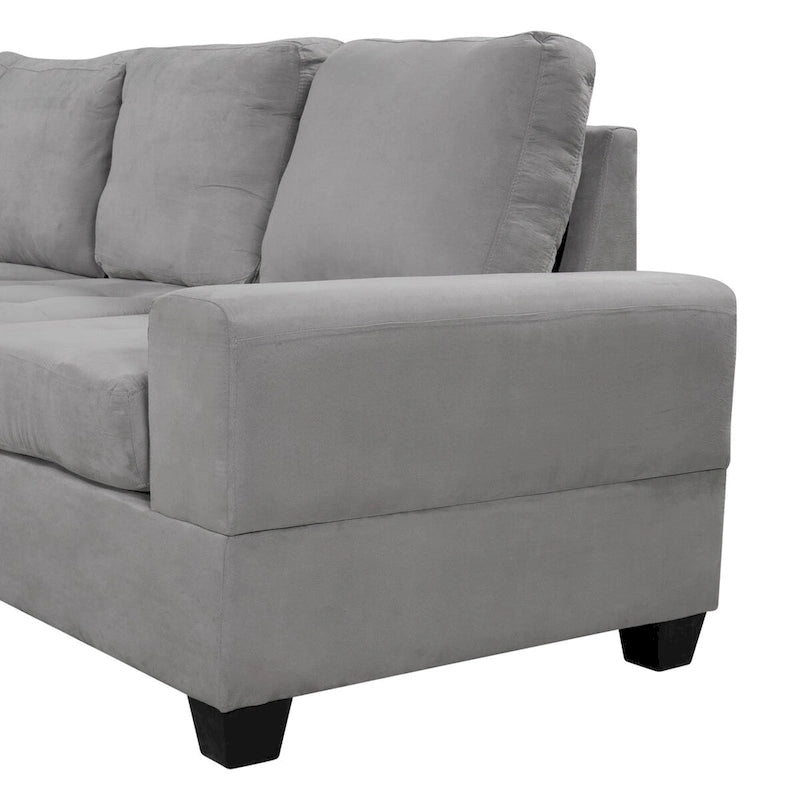 Divano componibile a L in velluto grigio con chaise longue reversibile – 6 posti