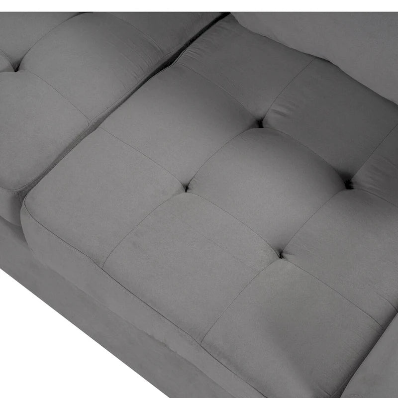 Divano componibile a L in velluto grigio con chaise longue reversibile – 6 posti