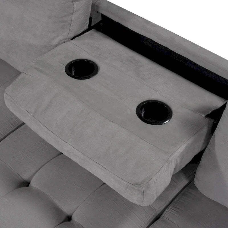 Divano componibile a L in velluto grigio con chaise longue reversibile – 6 posti
