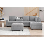Divano componibile a L in velluto grigio con chaise longue reversibile – 6 posti