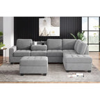 Divano componibile a L in velluto grigio con chaise longue reversibile – 6 posti