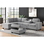 Divano componibile a L in velluto grigio con chaise longue reversibile – 6 posti