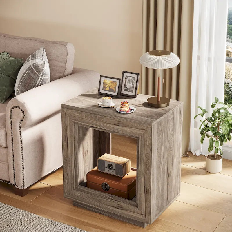 Tavolino Rettangolare a 2 Ripiani Grigio / Naturale / Marrone / Nero – Uso Singolo, MDF