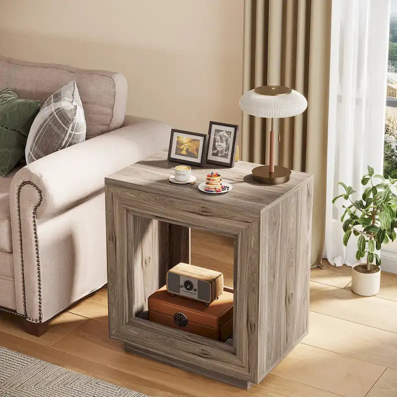 Tavolino Rettangolare a 2 Ripiani Grigio / Naturale / Marrone / Nero – Uso Singolo, MDF