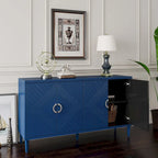 Mobiletto contenitore a 4 ante – Blu navy / Champagne / Blu | MDF e gambe in pino | Montaggio da 1 persona