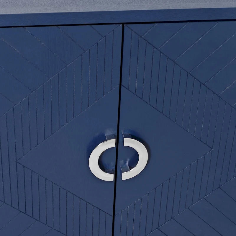 Mobiletto contenitore a 4 ante – Blu navy / Champagne / Blu | MDF e gambe in pino | Montaggio da 1 persona