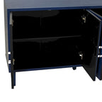 Mobiletto contenitore a 4 ante – Blu navy / Champagne / Blu | MDF e gambe in pino | Montaggio da 1 persona