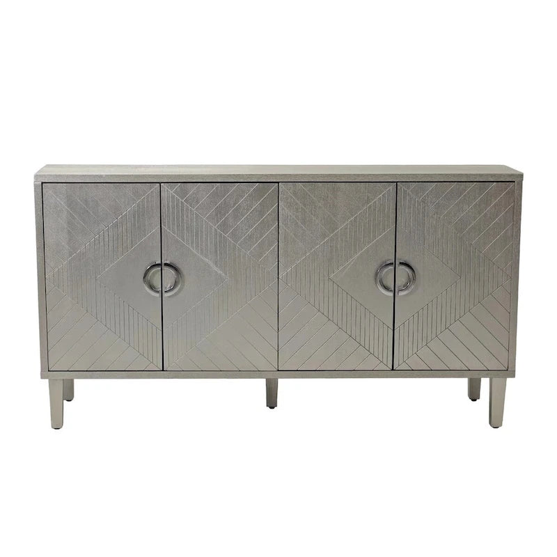 Mobiletto contenitore a 4 ante – Blu navy / Champagne / Blu | MDF e gambe in pino | Montaggio da 1 persona