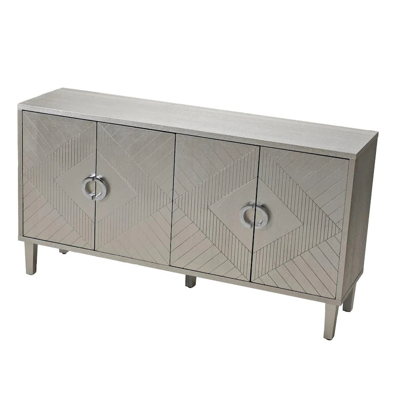 Mobiletto contenitore a 4 ante – Blu navy / Champagne / Blu | MDF e gambe in pino | Montaggio da 1 persona