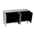 Mobiletto contenitore a 4 ante – Blu navy / Champagne / Blu | MDF e gambe in pino | Montaggio da 1 persona