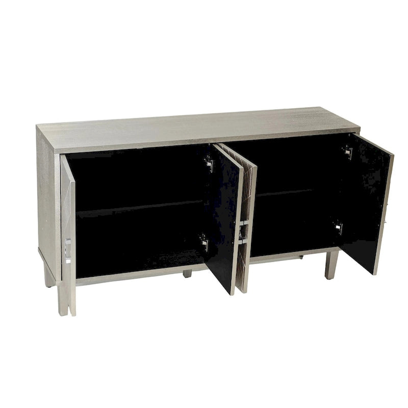 Mobiletto contenitore a 4 ante – Blu navy / Champagne / Blu | MDF e gambe in pino | Montaggio da 1 persona