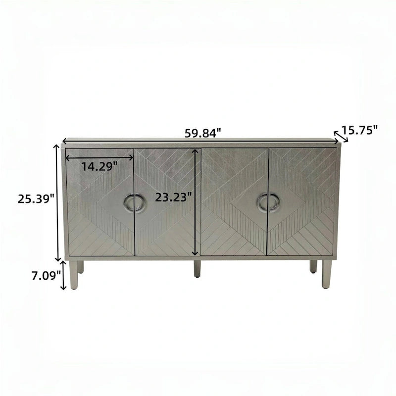 Mobiletto contenitore a 4 ante – Blu navy / Champagne / Blu | MDF e gambe in pino | Montaggio da 1 persona