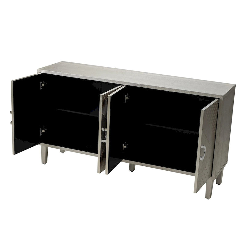 Mobiletto contenitore a 4 ante – Blu navy / Champagne / Blu | MDF e gambe in pino | Montaggio da 1 persona