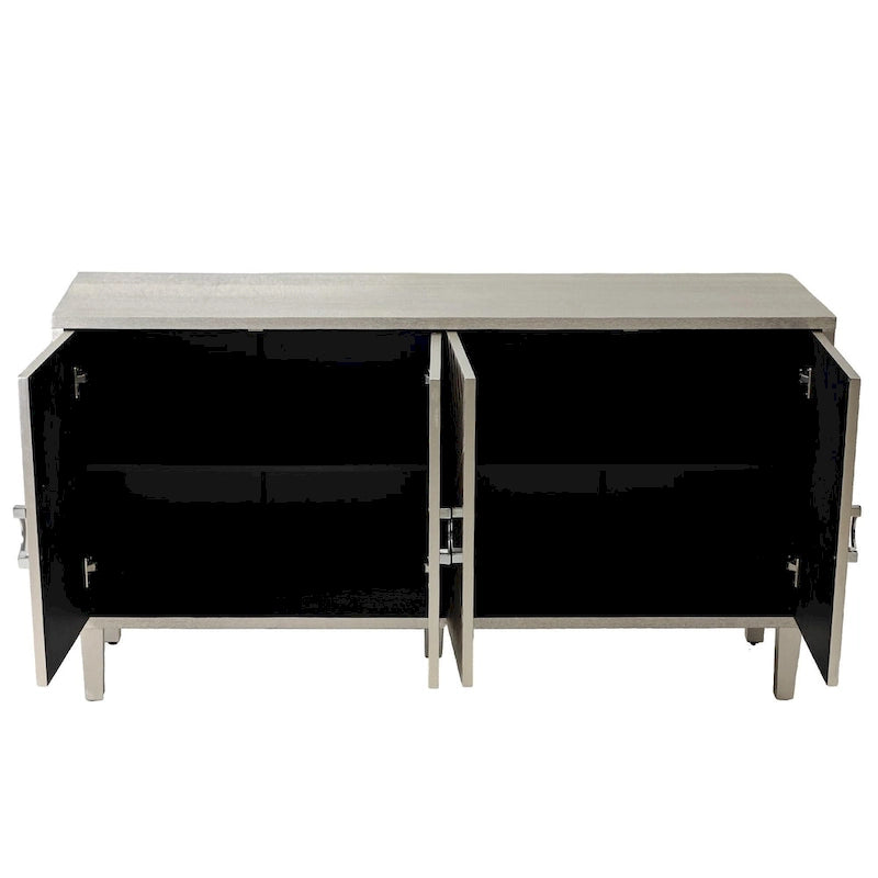 Mobiletto contenitore a 4 ante – Blu navy / Champagne / Blu | MDF e gambe in pino | Montaggio da 1 persona