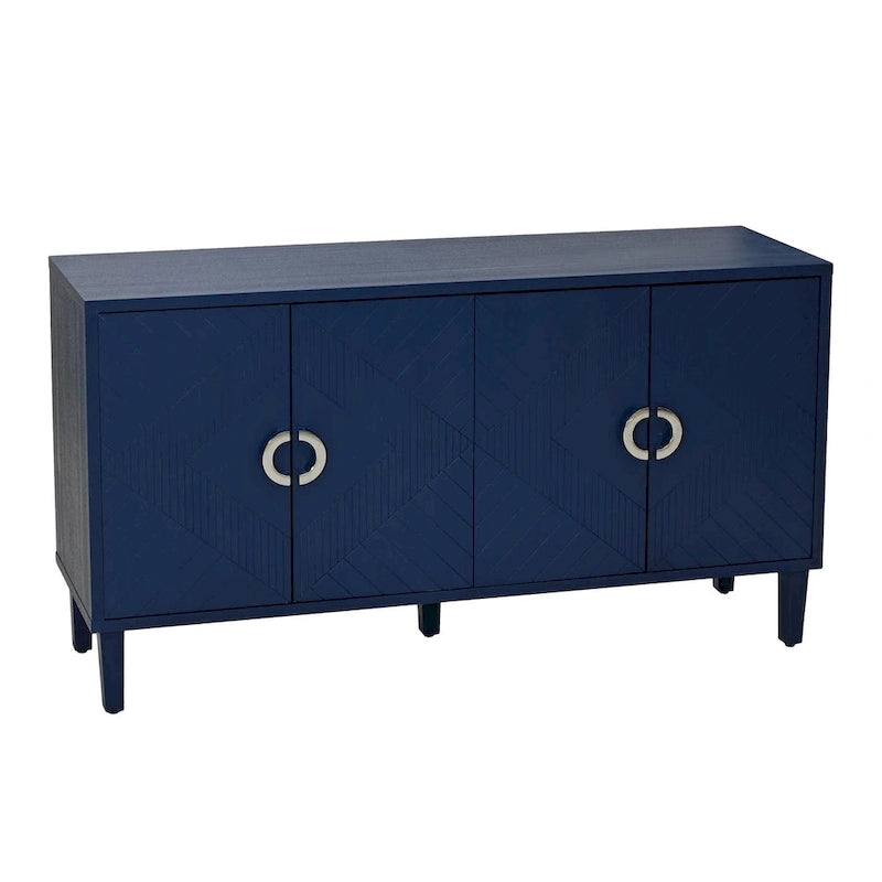 Mobiletto contenitore a 4 ante – Blu navy / Champagne / Blu | MDF e gambe in pino | Montaggio da 1 persona