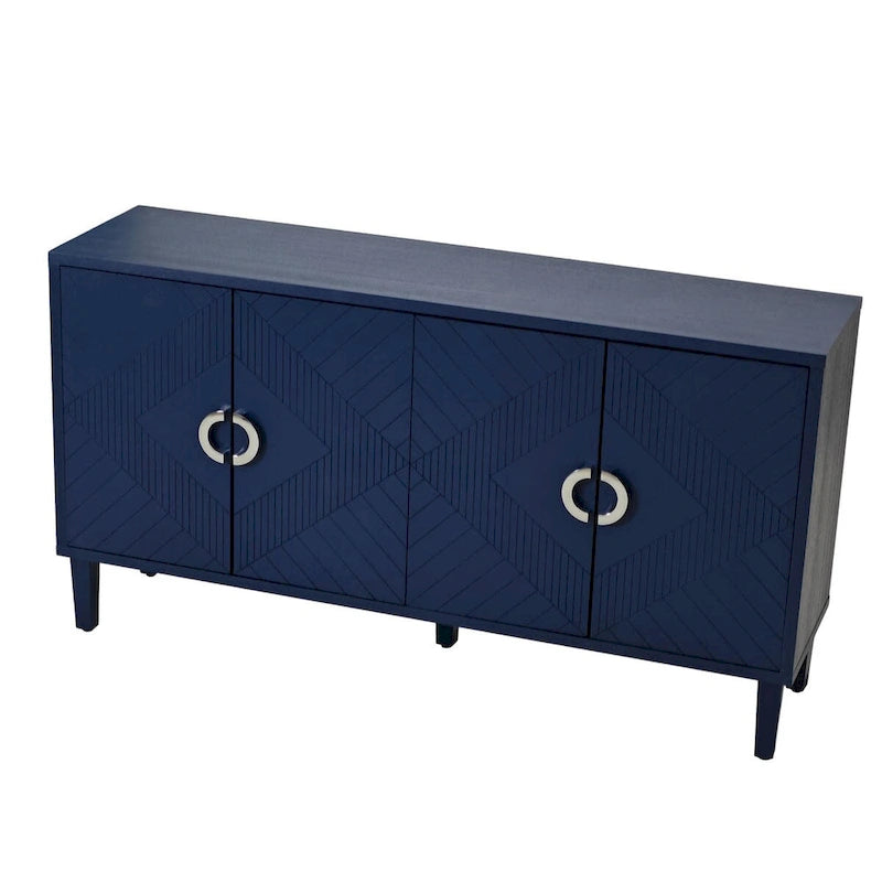 Mobiletto contenitore a 4 ante – Blu navy / Champagne / Blu | MDF e gambe in pino | Montaggio da 1 persona