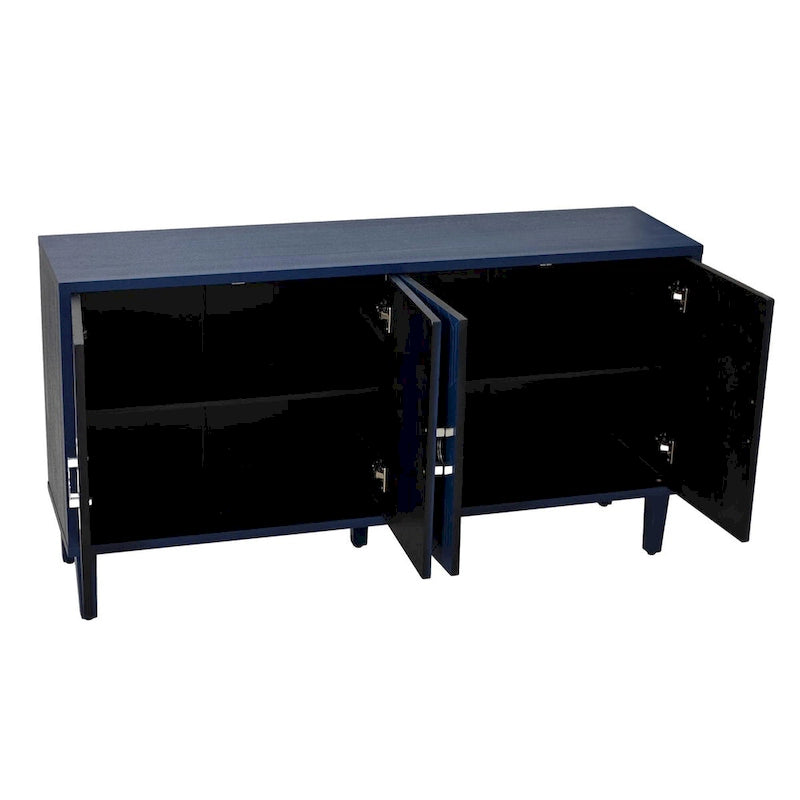 Mobiletto contenitore a 4 ante – Blu navy / Champagne / Blu | MDF e gambe in pino | Montaggio da 1 persona
