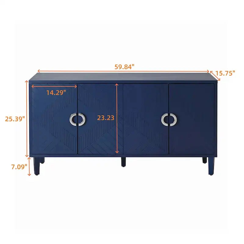 Mobiletto contenitore a 4 ante – Blu navy / Champagne / Blu | MDF e gambe in pino | Montaggio da 1 persona