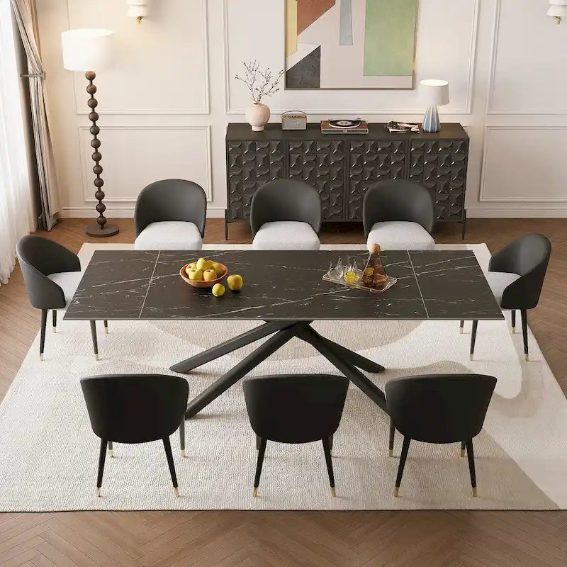 Set da pranzo estensibile in pietra sinterizzata, rosso/nero/marrone e grigio, 9 pezzi, 8 posti a sedere