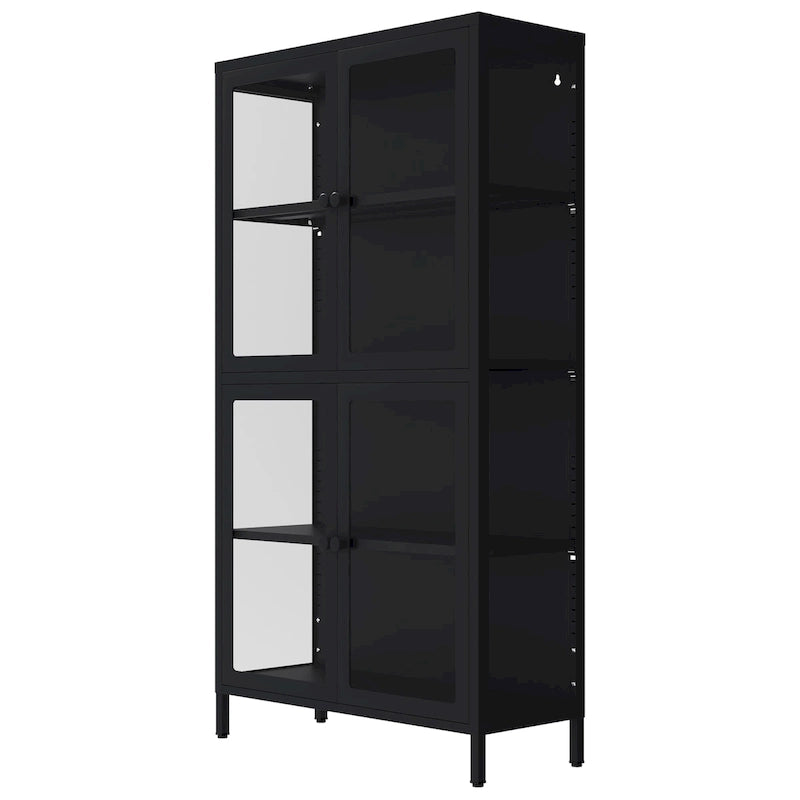 Mobile contenitore in vetro a 4 ante nero / blu / verde menta – Credenza in acciaio laminato a freddo, 1 unità