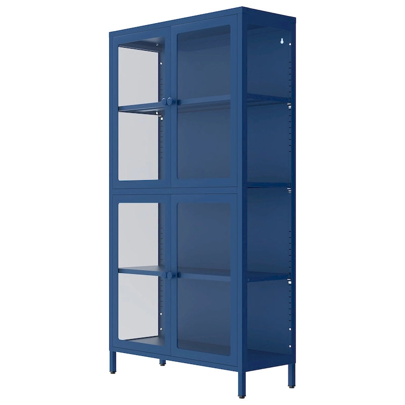 Mobile contenitore in vetro a 4 ante nero / blu / verde menta – Credenza in acciaio laminato a freddo, 1 unità