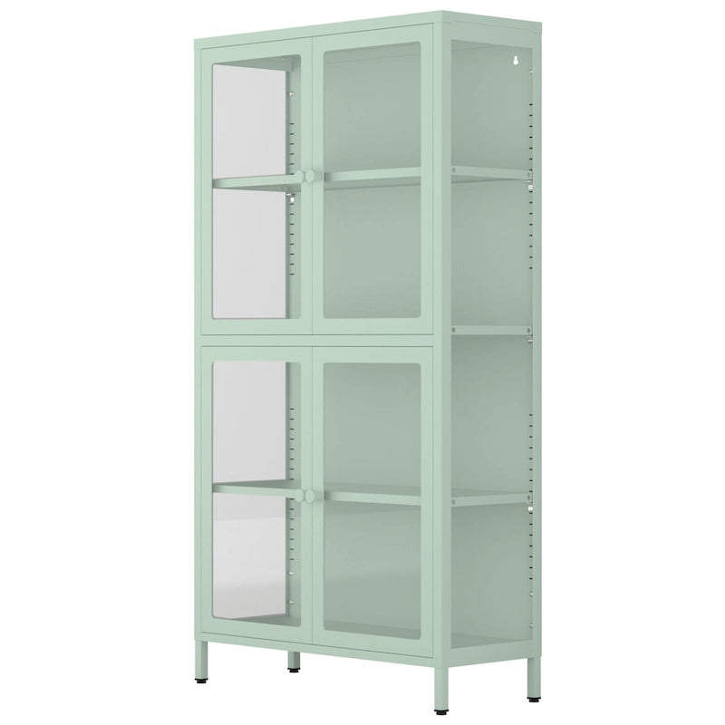 Mobile contenitore in vetro a 4 ante nero / blu / verde menta – Credenza in acciaio laminato a freddo, 1 unità